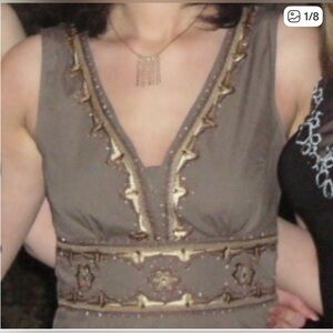 Vera Moda Casa Knee Elegant Black Dress with Embroidered Lace & Jewel Trim